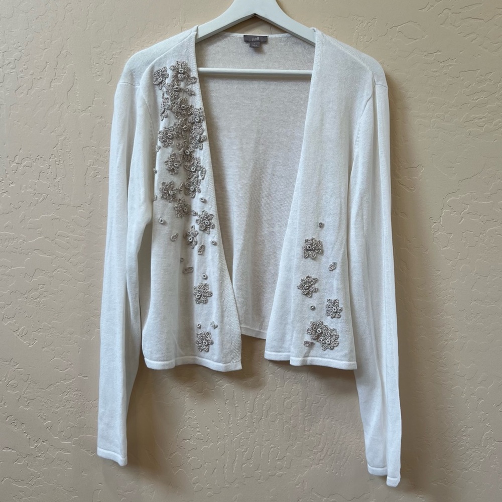 J. Jill White Cardigan with Silver Embellishments